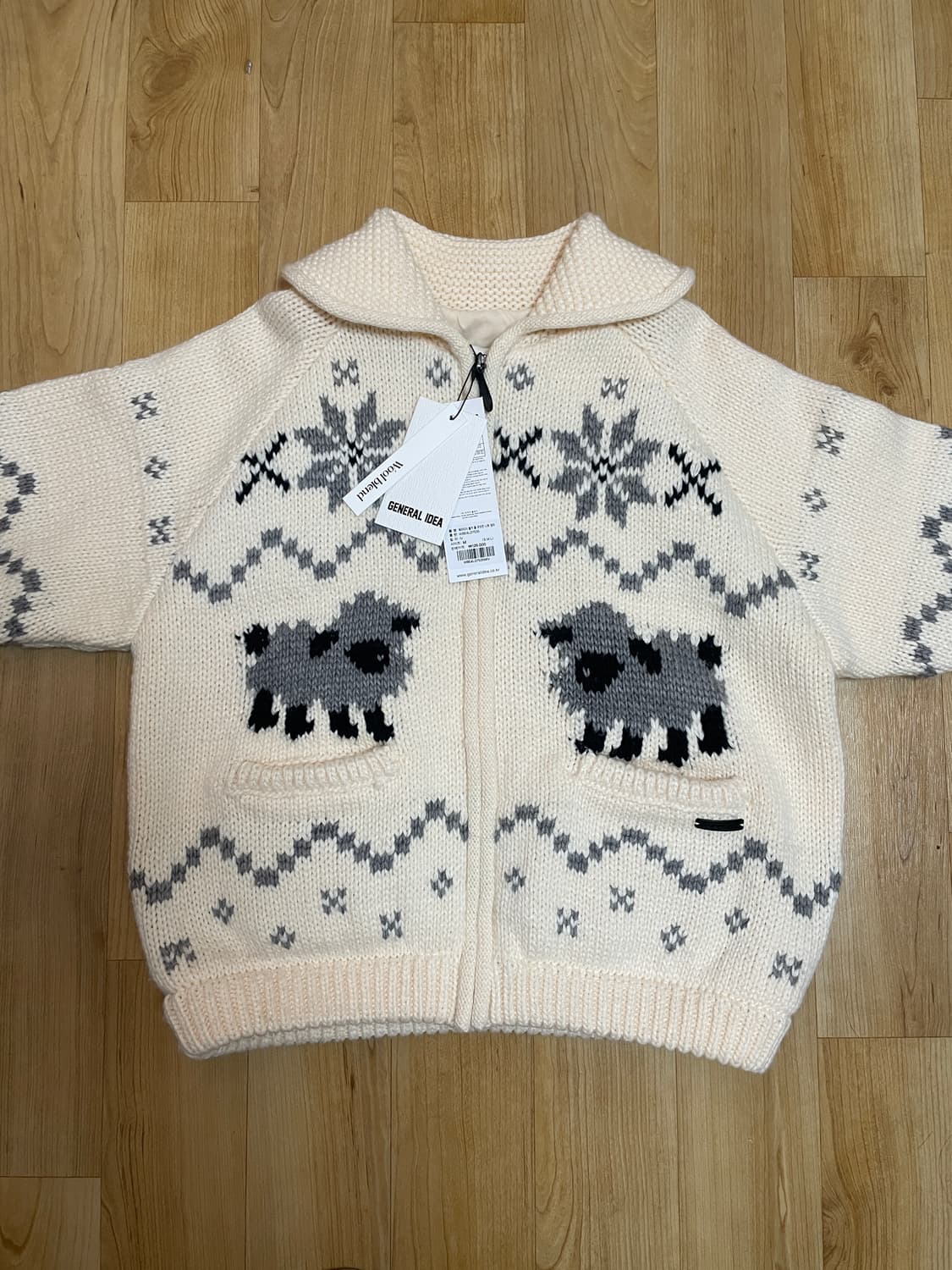 제너럴아이디어 울 블랜드 코위찬 니트 점퍼 아이보리 M 새상품 상품이미지9