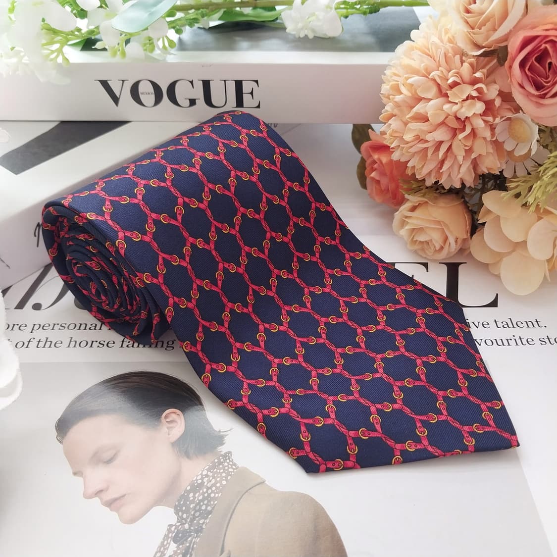 발리 실크 네이비 체인 패턴 넥타이 9.9cm A+등급 K2271 상품이미지4