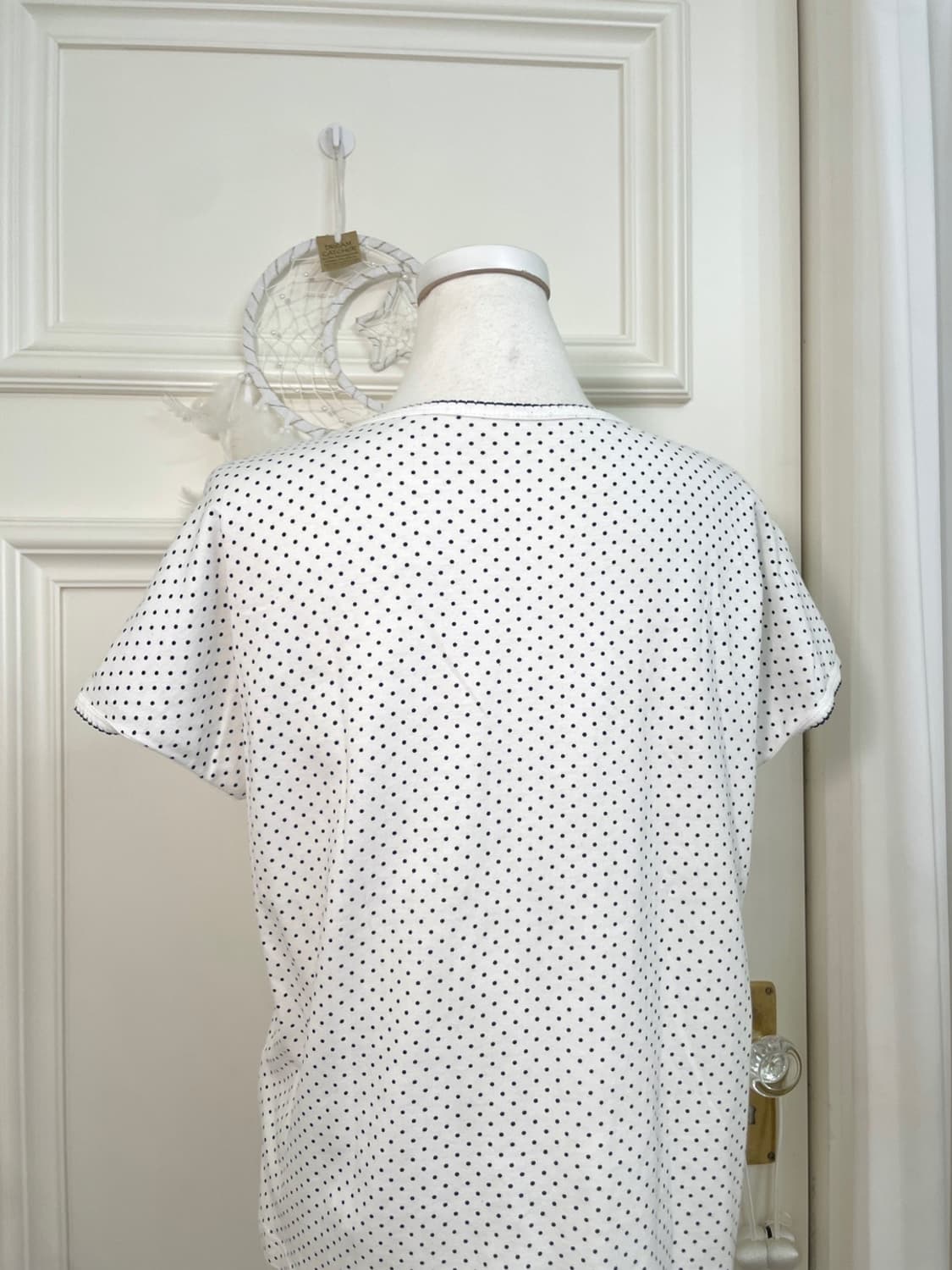 white navy dot basic cotton top 상품이미지4