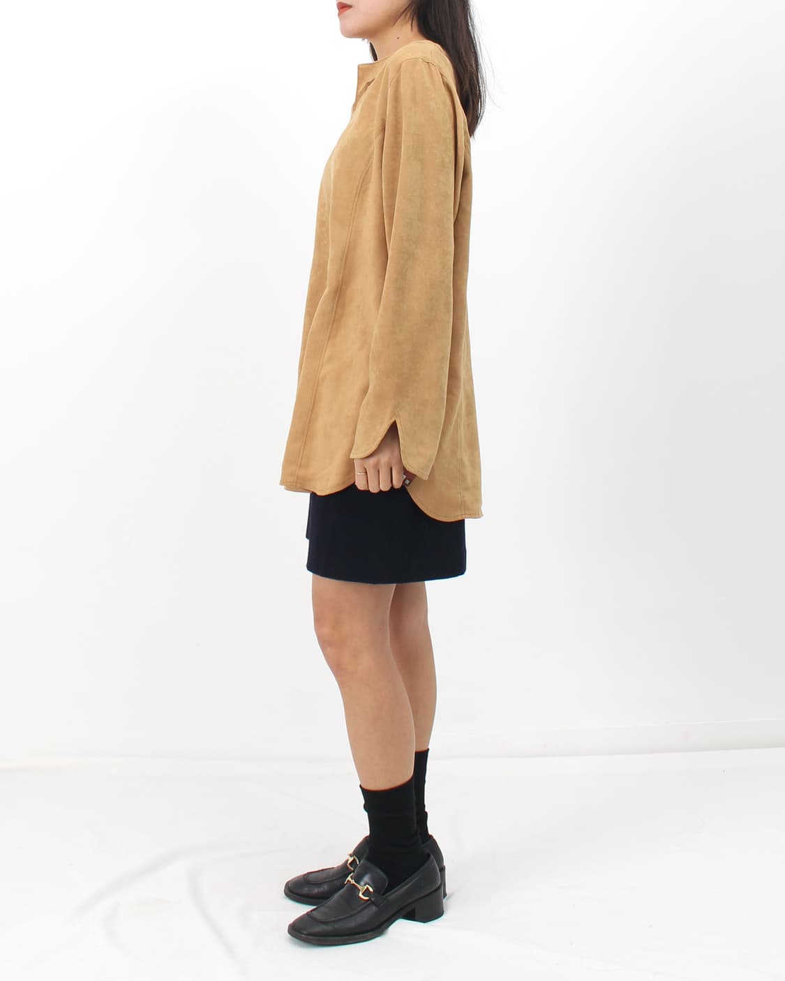 일본 빈티지 에스닉 스웨이드 베이지 라운드 넥 자수 블라우스 상품이미지10