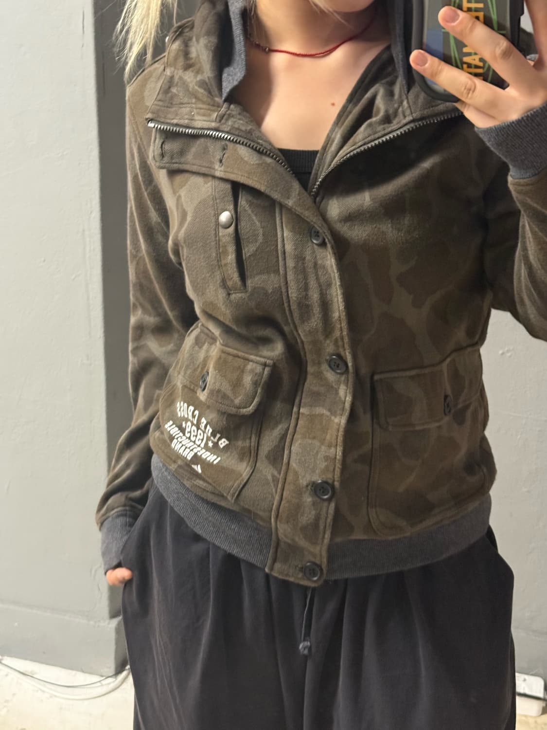 camo pattern high-neck hood zip-up 상품이미지2