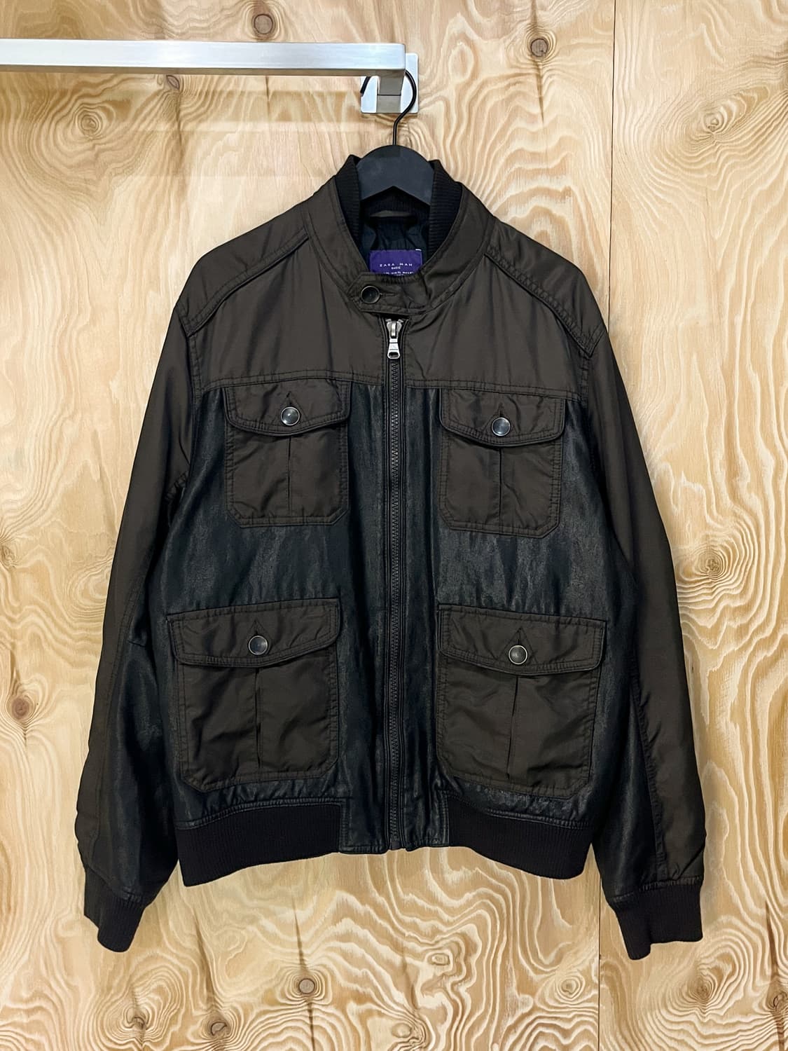 자라 브라운 나일론/레더 집 자켓 상품이미지3