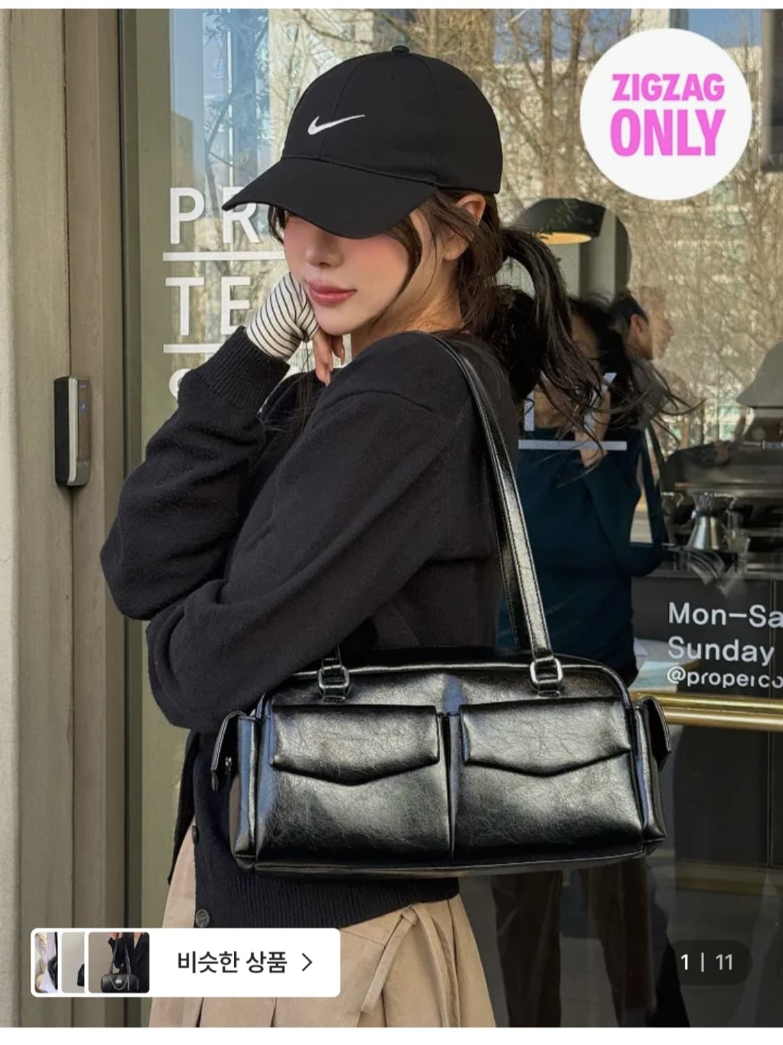 (새상품) 슈펜 멀티 포켓 레더 숄더백 블랙 상품이미지1