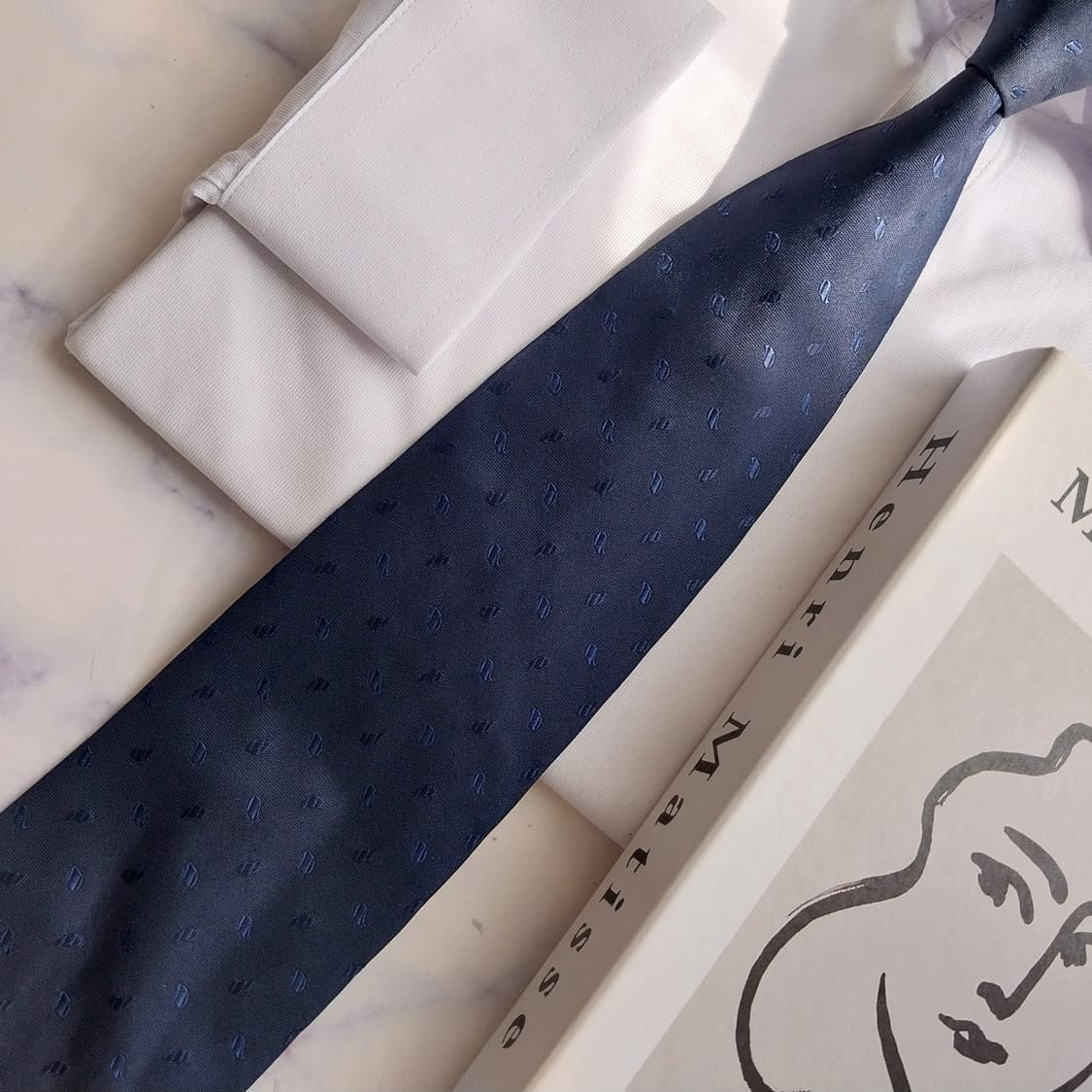알테아 실크 네이비 자카드 패턴 넥타이 9cm A+등급 K2526 상품이미지5