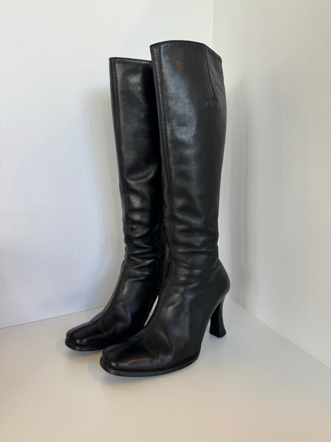 빈티지 블랙 레더 니하이 힐 부츠 상품이미지7