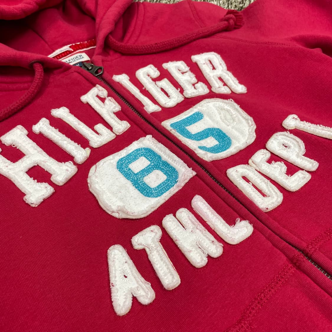 타미힐피거 Tommy Hilfiger 레드 빅로고 기모 후드집업 M 상품이미지4