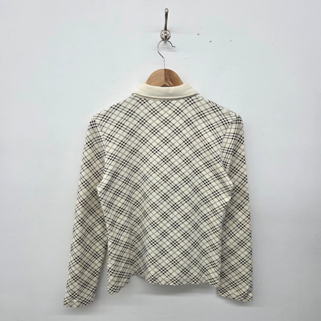버버리 깅엄체크 긴팔 버튼 니트가디건 셔츠 여L 상품이미지7