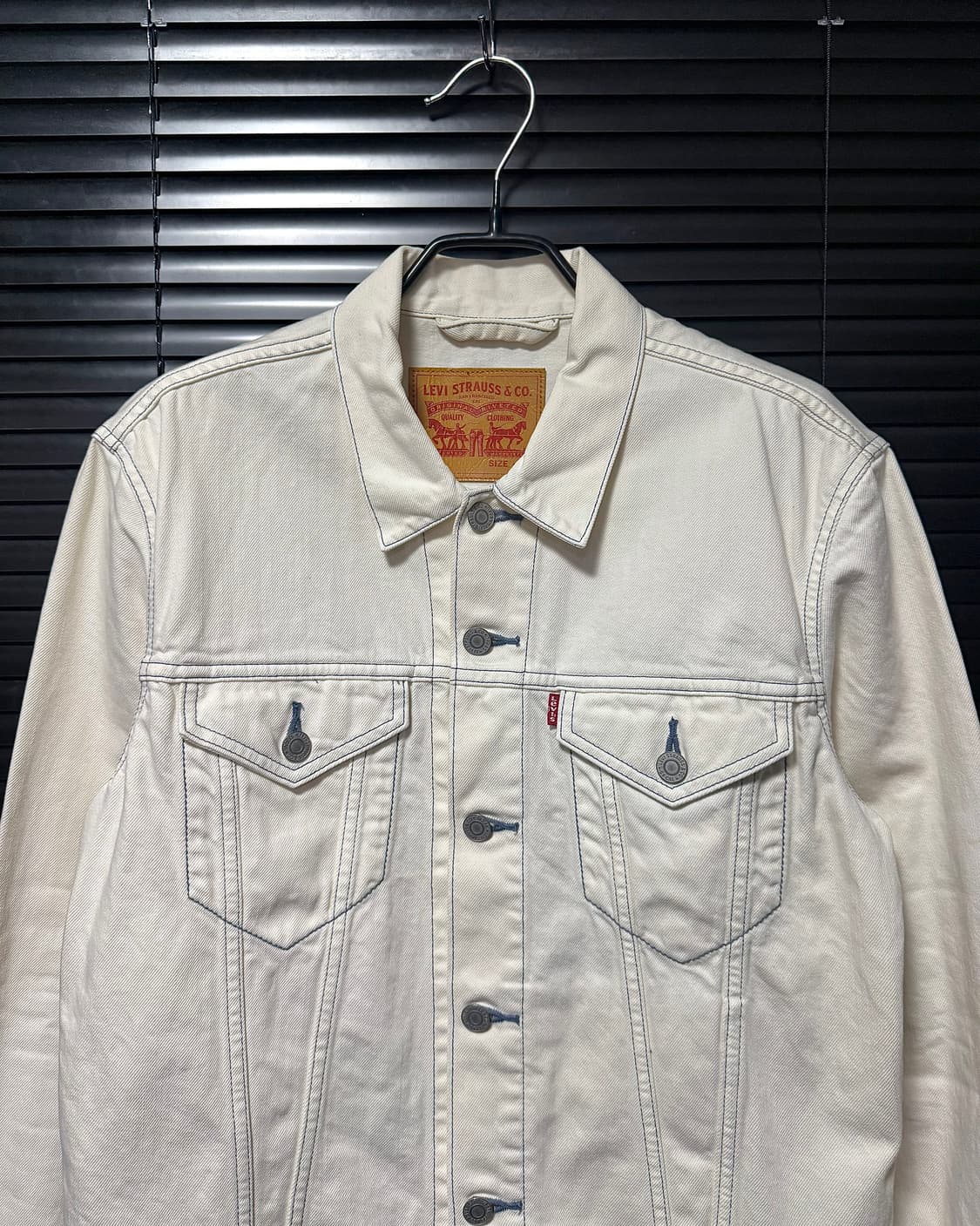 리바이스 화이트 흰색 데님 트러커 청 자켓 M 95 캘리포니아 독수리 상품이미지3