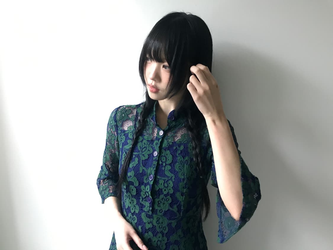 Lace collar flower dress(bluish green) 상품이미지6