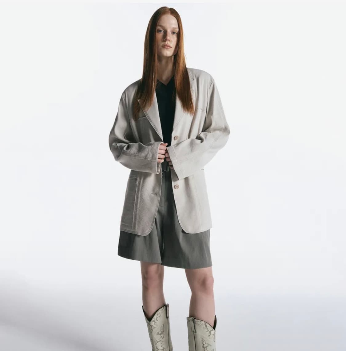 인사일런스 오버사이즈 컷오프 린넨 자켓 BEIGE 상품이미지3