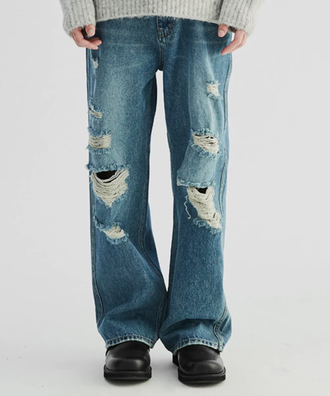 르아르 LEIRE 세미 와이드 데미지 데님 팬츠 L 상품이미지1