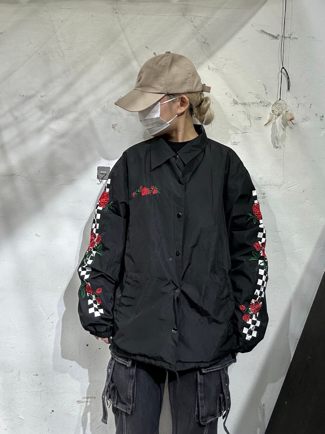 일본 빈티지 블랙 꽃 자수 오버핏 코치 오리엔탈 스카잔 자켓 L 상품이미지2