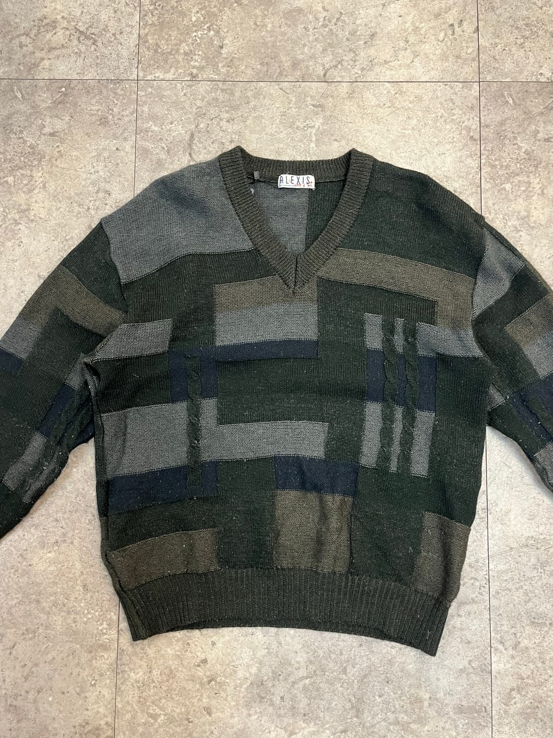 빈티지 패치워크 니트 그린 L #csz2743 상품이미지5