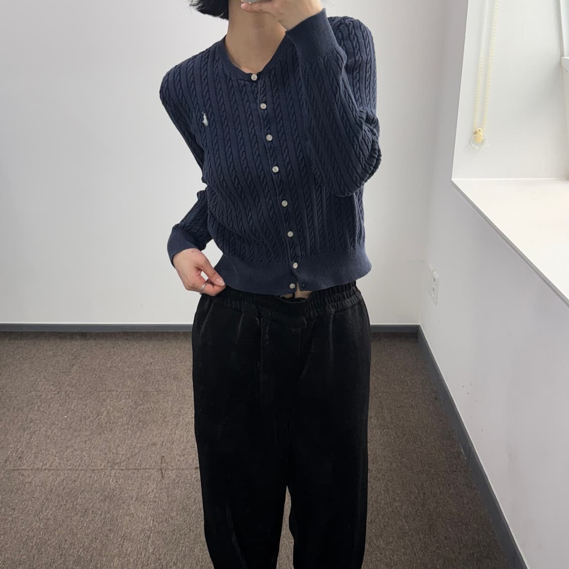 Polo 폴로 화이트 포니 네이비 케이블 니트 가디건 상품이미지1