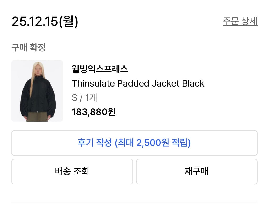 웰빙익스프레스 Thinsulate Padded Jacket Black 상품이미지2