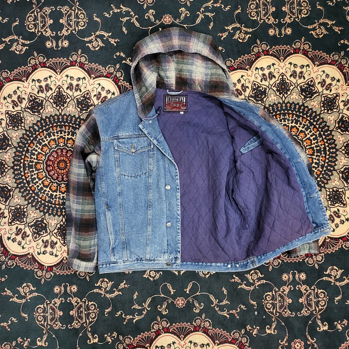 90s Industrial Rags 데님 후드 자켓 (L) 상품이미지9