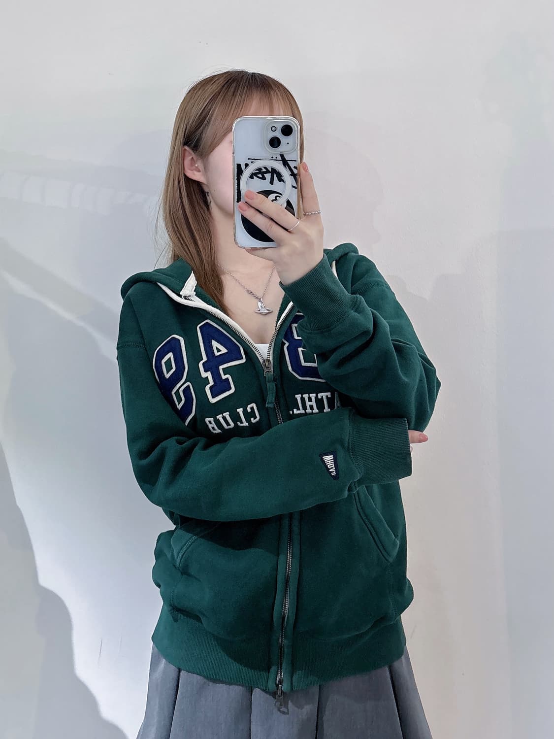 후아유 빅로고 그린 투웨이 후드집업 상품이미지3