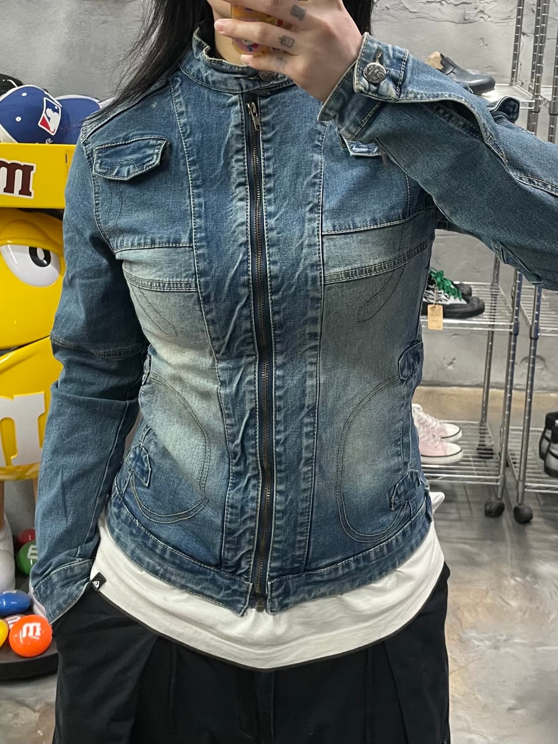빈티지 워싱 데님 바이커 자켓 상품이미지10