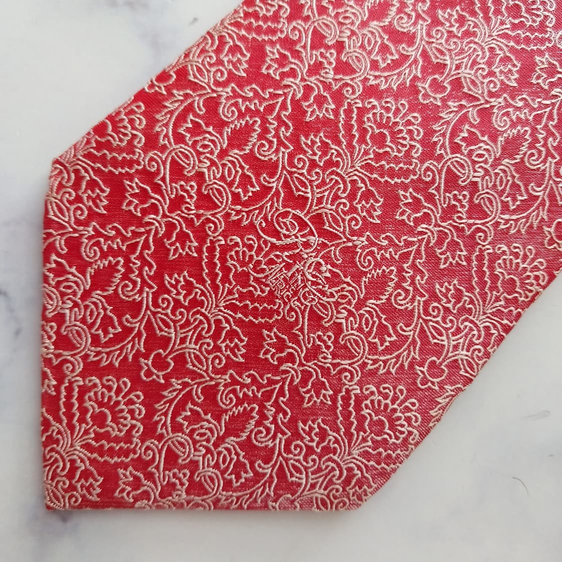 니나리치 실크 레드 페이즐리 플라워 넥타이 9.3cm A+등급 K2405 상품이미지7