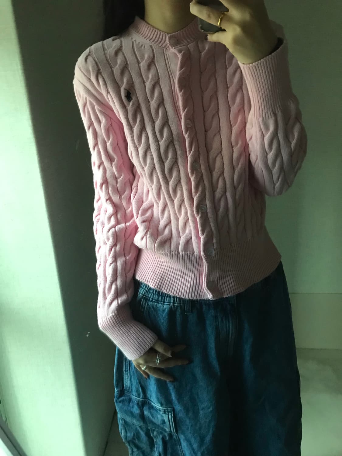 폴로 연핑크 케이블 니트 가디건 상품이미지5