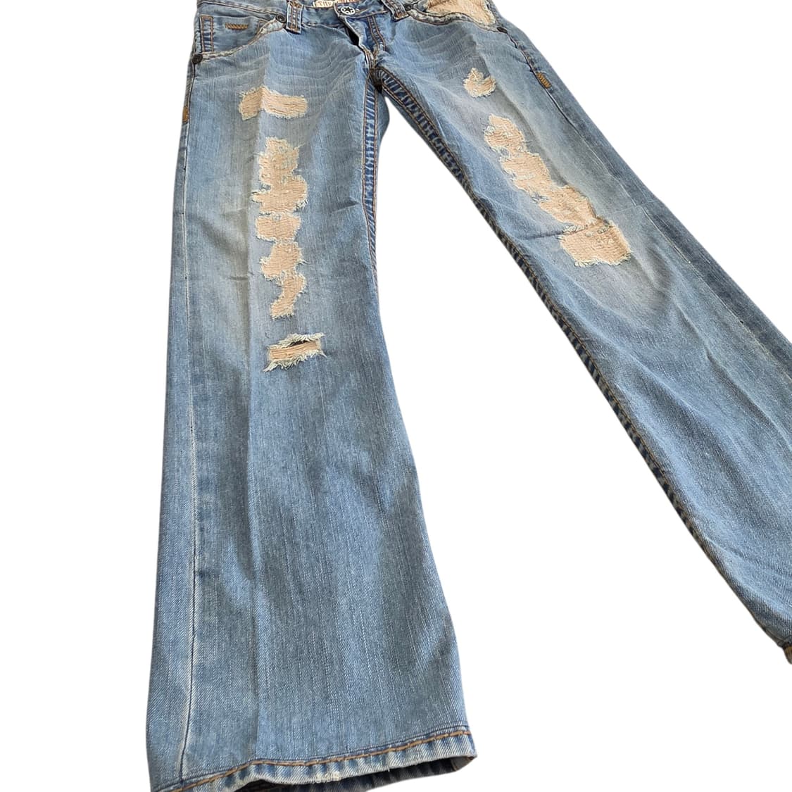 Vintage 더 크로스 진 00s 데미지 연청 데님 팬츠 상품이미지3