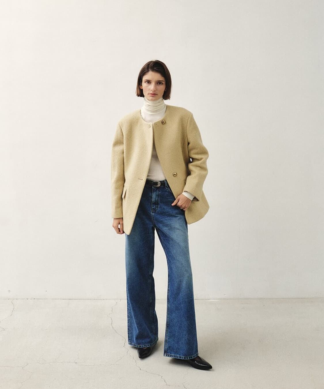 모한 노카라 부클 울 자켓 베이지 상품이미지3