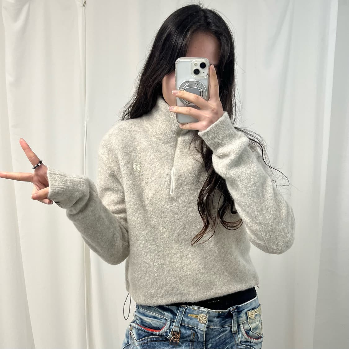 Satur Oatmeal Mohair Half-zip Knit 상품이미지2