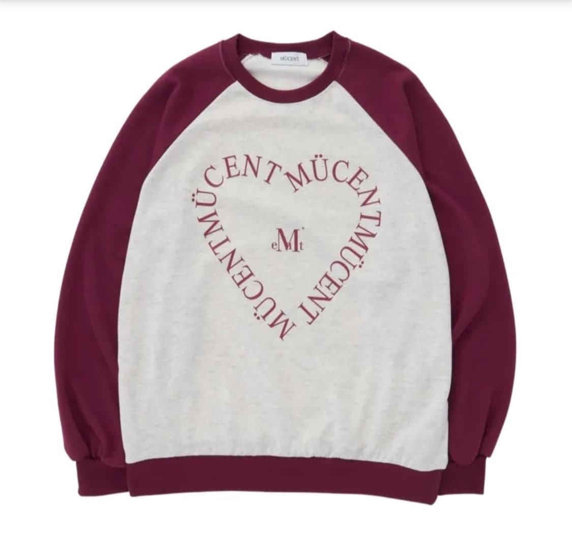 무센트 하트 레터링 나그랑 맨투맨 와인 상품이미지2