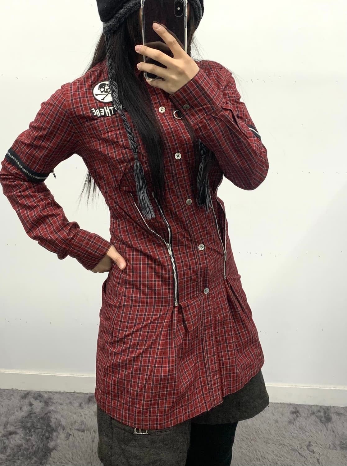 Here there 고스 펑크 본디지 타탄 체크 셔츠 상품이미지1