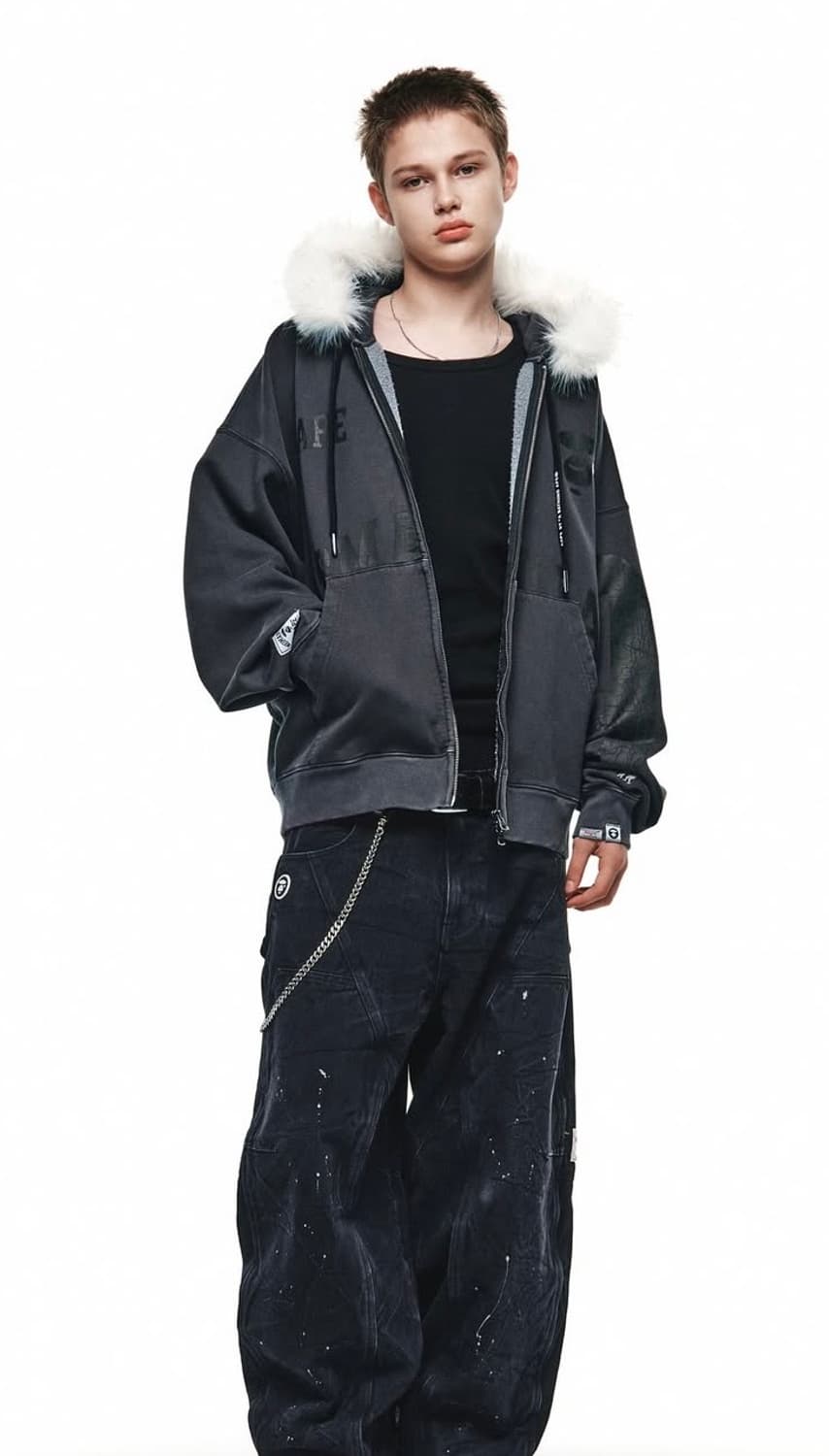 nomanual x aape 차콜 후드집업 M 상품이미지2