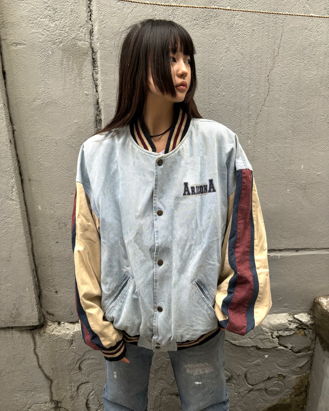 90s old vintage denim varsity jacket 상품이미지1