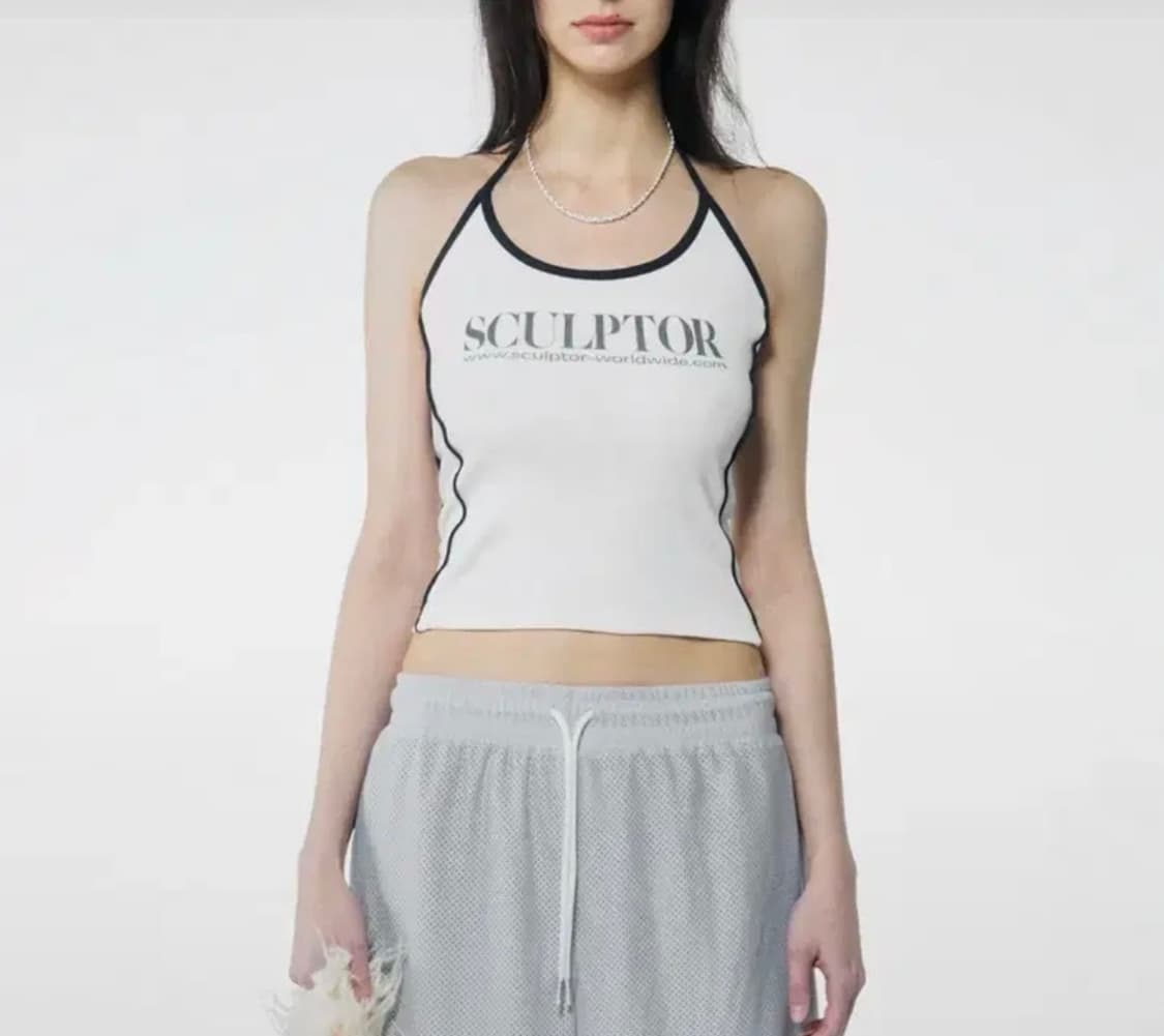 스컬프터(SCULPTOR) 클래식 로고 홀터넥 탑 화이트 상품이미지1