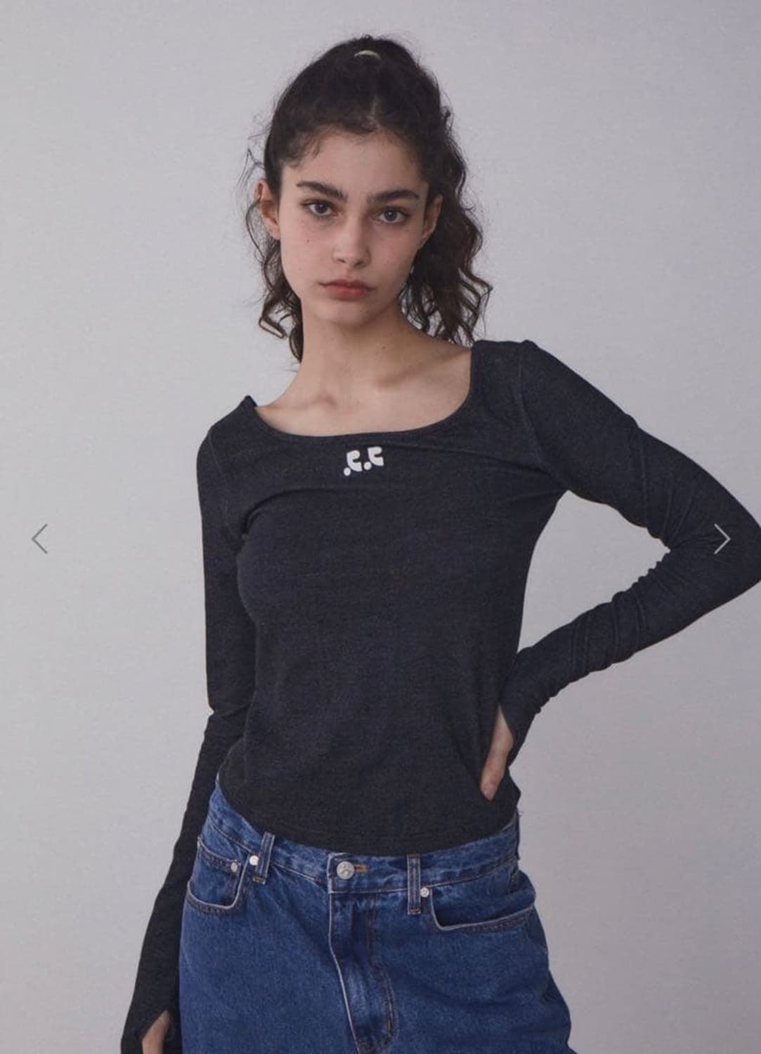 레스트앤레크리이션 로고 그레이 유넥 오프숄더 롱 슬리브 긴팔 티셔츠 F 상품이미지4