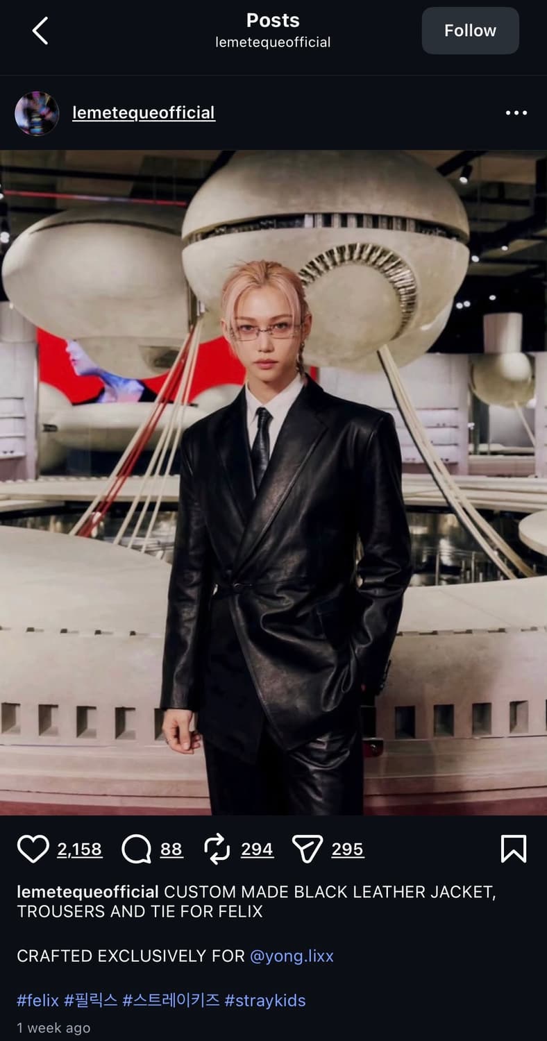 LEMETEQUE 르메테크 블랙 울 실크 더블 슈트 셋업 105 사이즈 상품이미지10