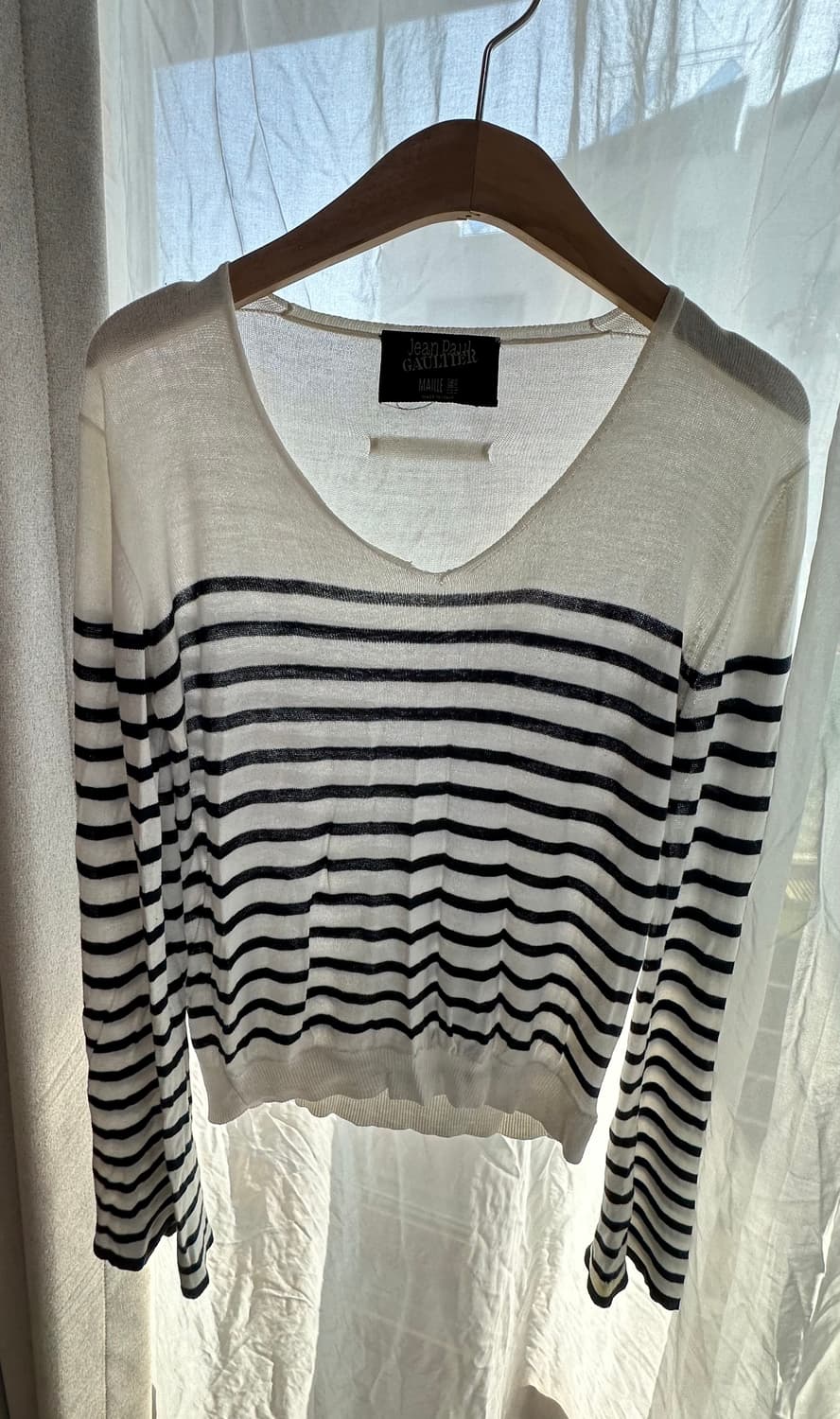 장폴고티에 V-neck 브르통 스트라이프 크롭 니트 상품이미지1