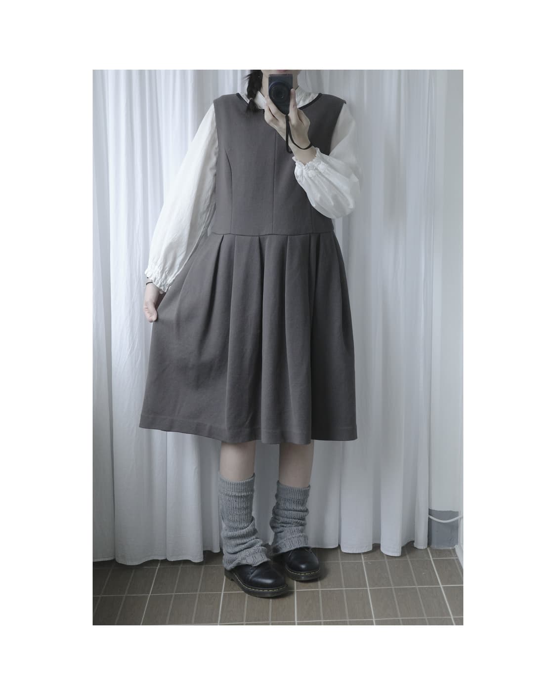Grey a-line cotton dress 상품이미지3