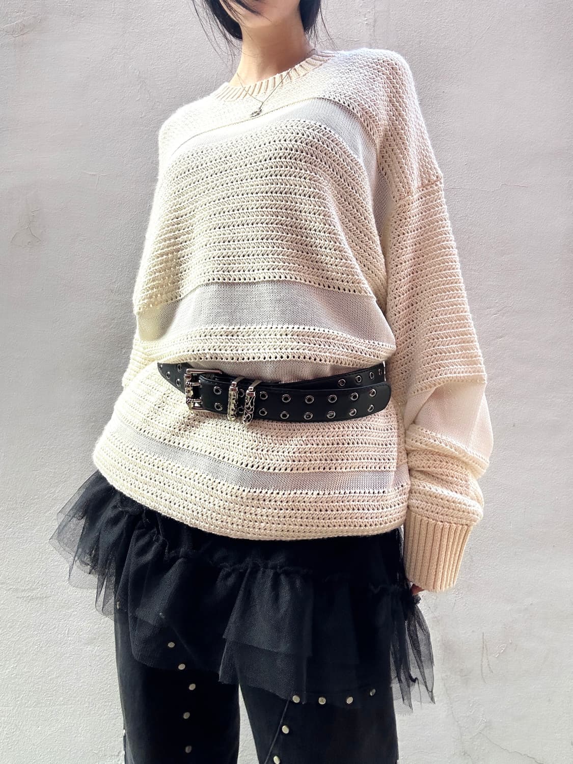 Punching hole leather belt / black 상품이미지5