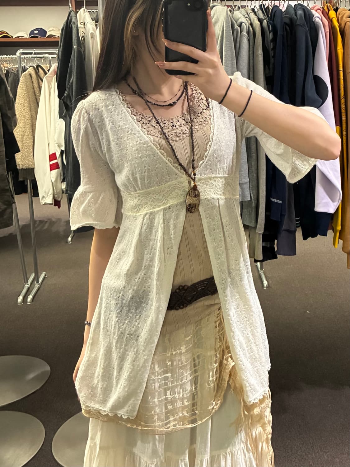 M)Japanese vintage 여성 레이스 디테일 니트 가디건 상품이미지1