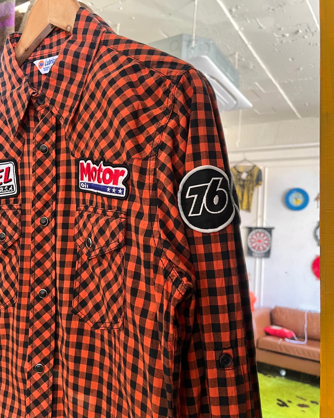 90-00s 76 Lubricants Orange Check Shirt 상품이미지6