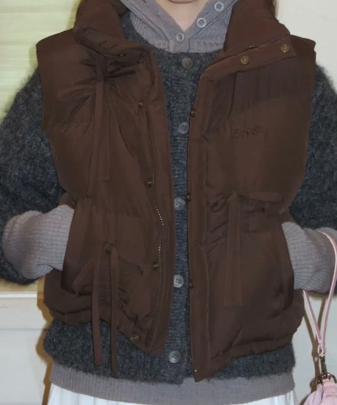 sinoon 시눈 리본 조끼패딩(브라운) 상품이미지1