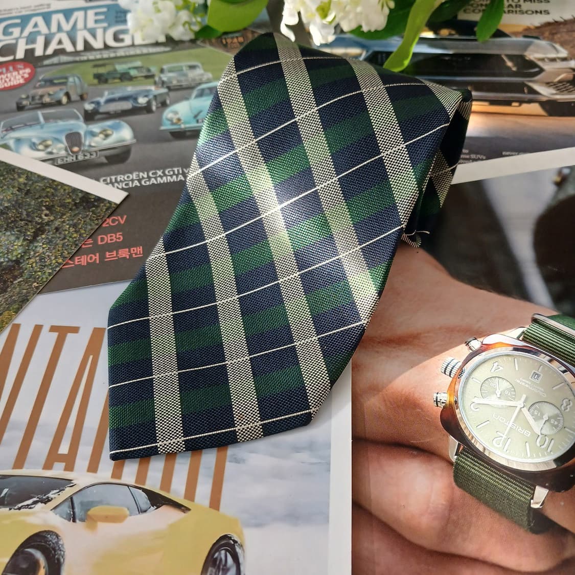 아쿠아스큐텀 실크 그린 아가일 넥타이 9.5cm A+등급 A19078
 상품이미지2