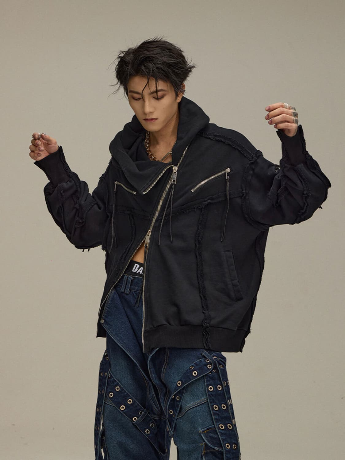 비엑세스 언발 후드집업 splicing oblique placket 상품이미지2
