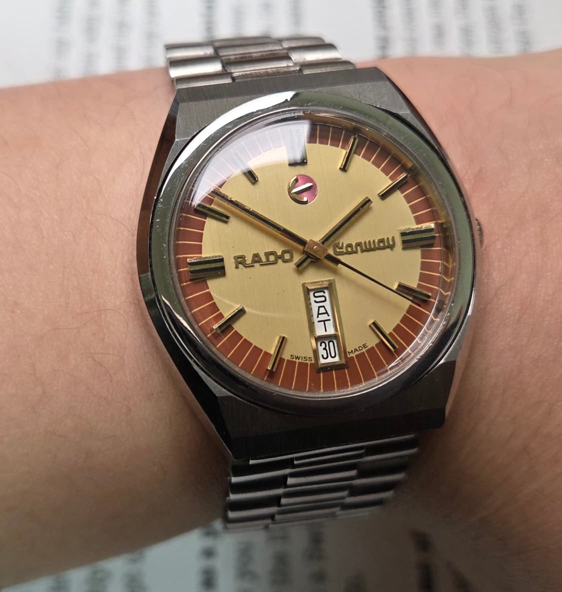 레어] 빈티지 라도 콘웨이 데이데이트 투톤 브라운 오토매틱 브레이슬릿 v 상품이미지9