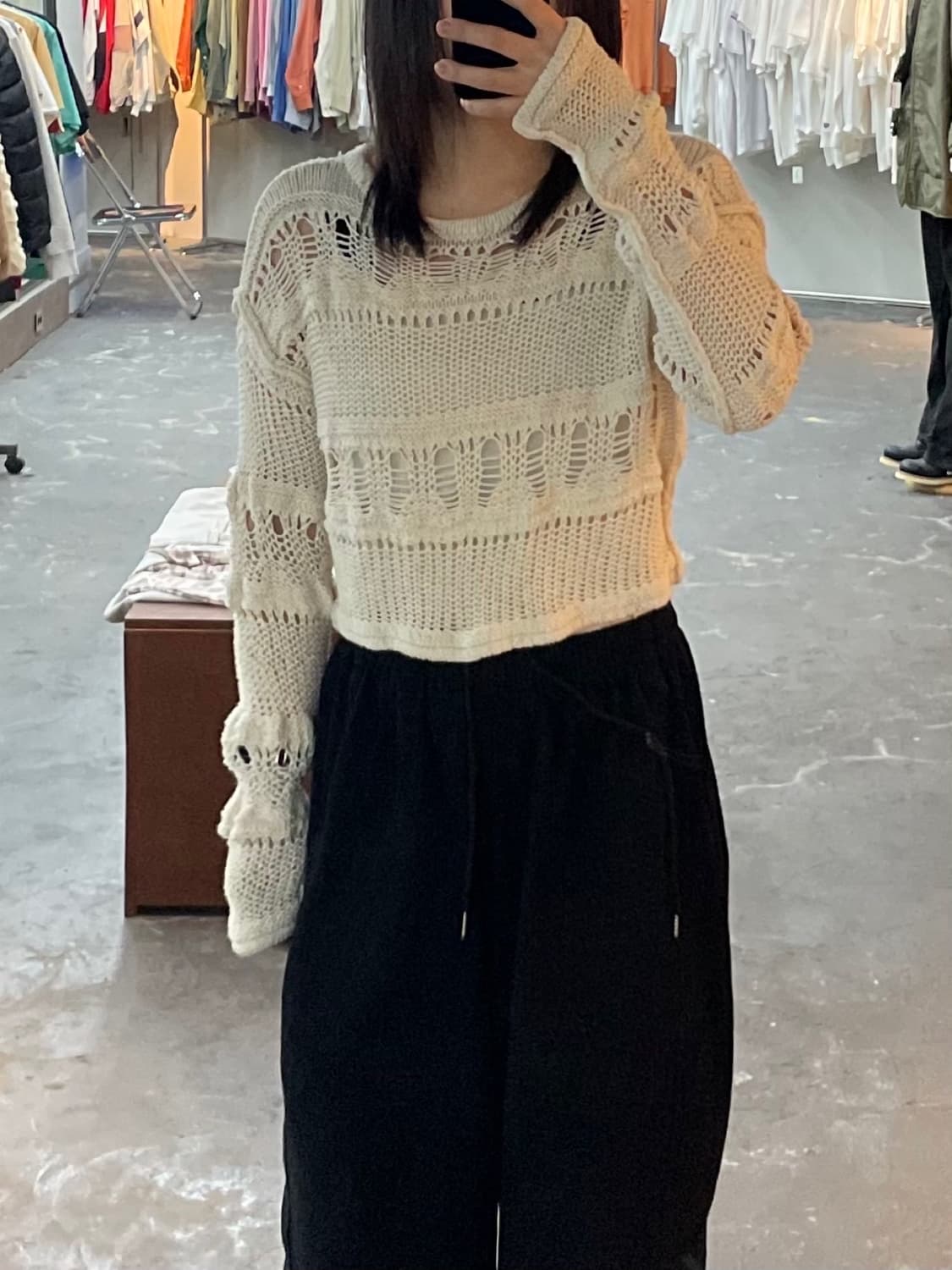 마뗑킴 크로쉐 그물 크롭 니트 H1502 상품이미지1