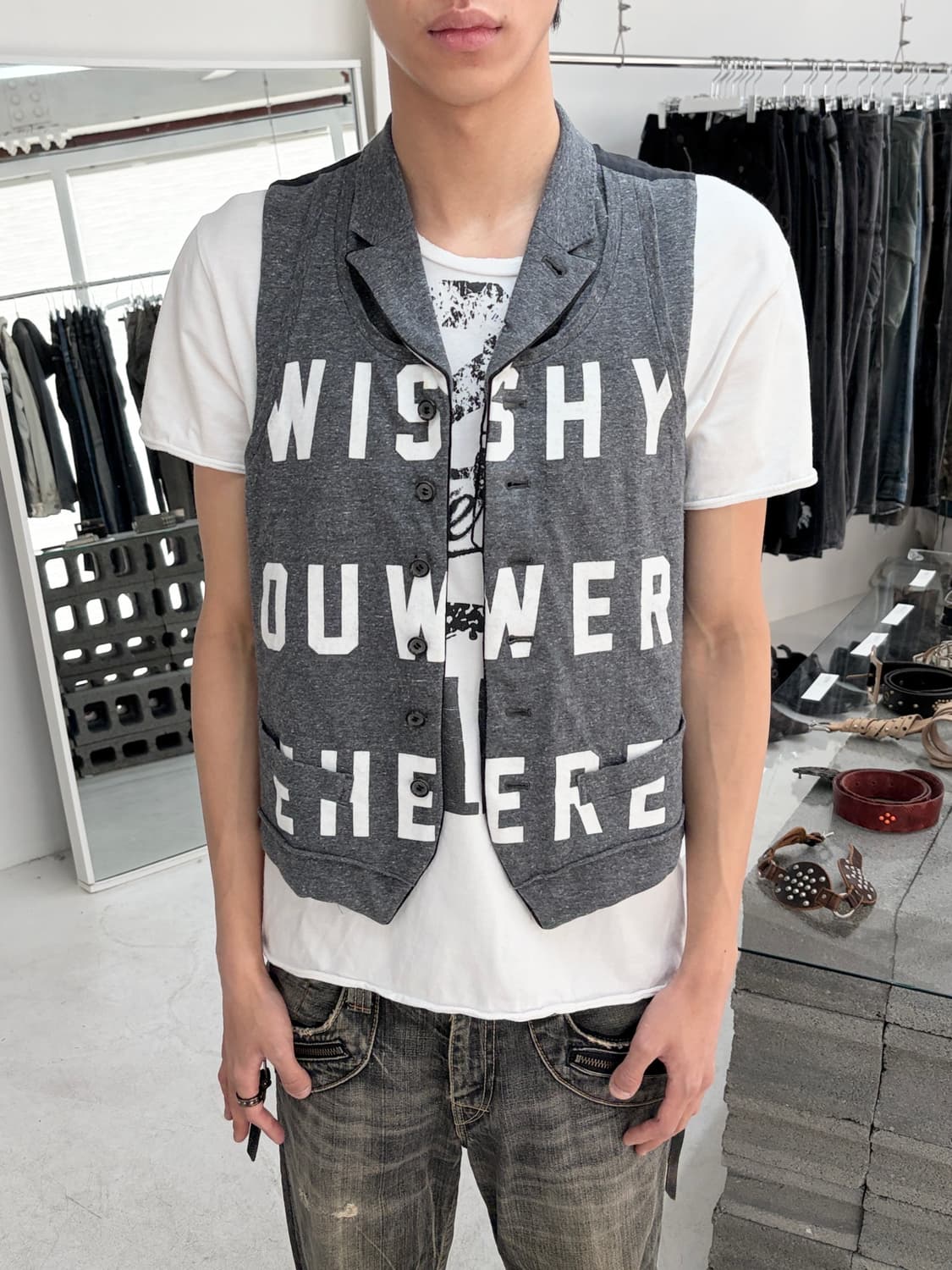 미하라 야스히로 레이어드 프린팅 베스트 상품이미지3