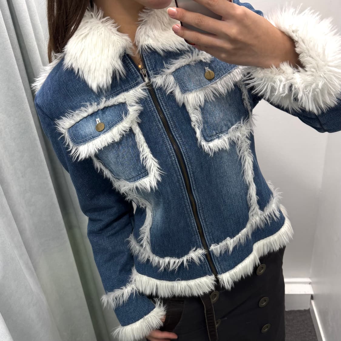 데님 화이트 퍼 무스탕  상품이미지1