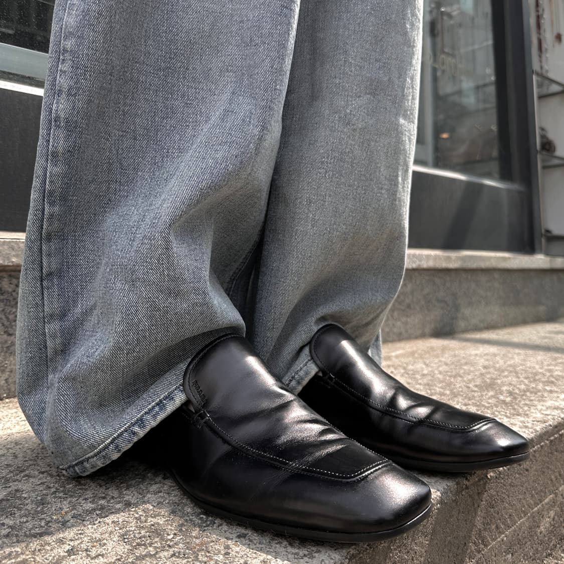 00s 빈티지 블랙 프라다 스포츠 스퀘어 토 로퍼 풀박스 상품이미지1