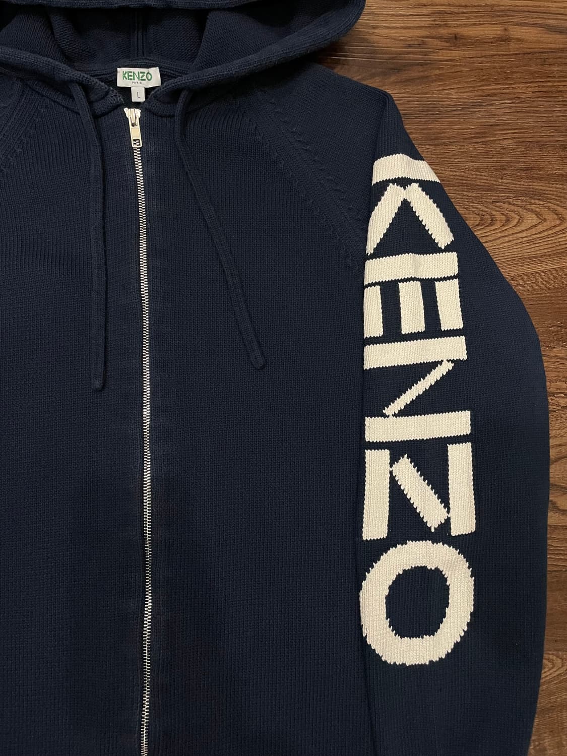 겐조 딥 블루 지퍼 업 드로스트링 니트 후드 집업 상품이미지4