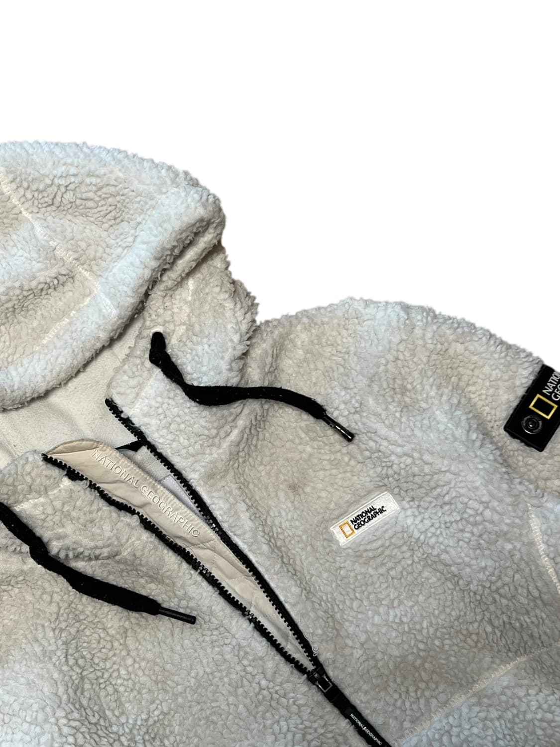 내셔널지오그래픽 풀오버 뽀글이 플리스 후드집업 공용S 화이트 상품이미지2