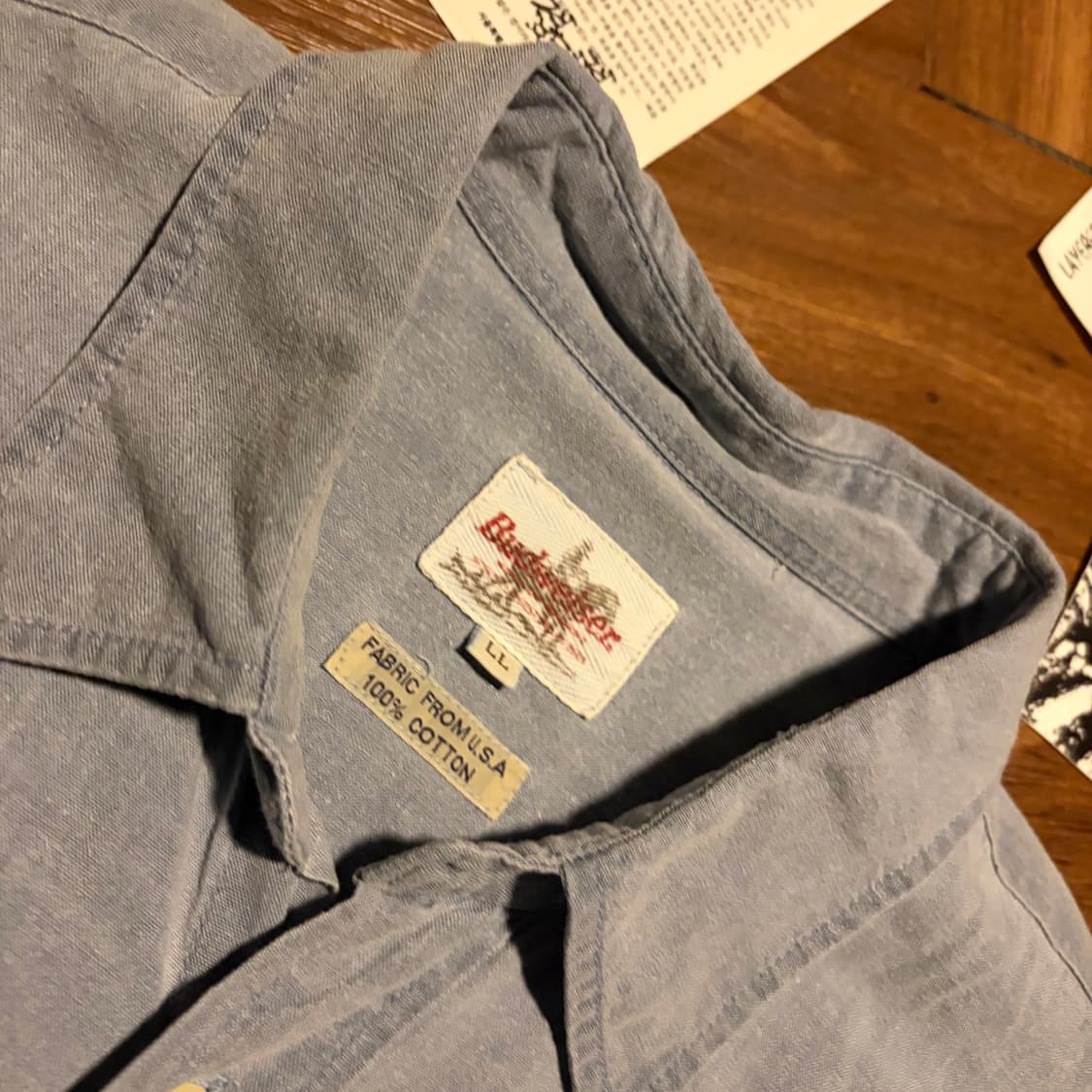 90s Budweiser chambray work half shirt 상품이미지3